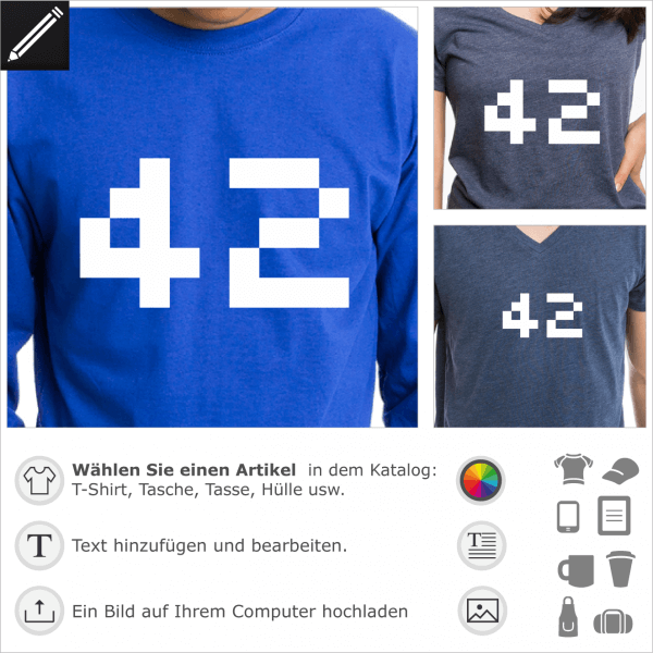 42 Pixels H2G2. Design fr Geeks im Bezug auf The Hitchhiker's Guide to the Galaxy. Gestalte ein H2G2 Pixels T-Shirt oder Accessoire.