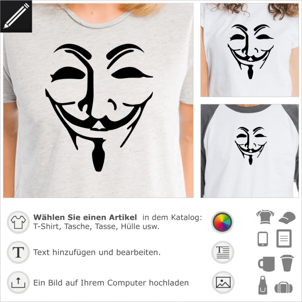 Durchsichtige Anonymous Maske, personalisierbares Guy Fawkes Design für Geeks.