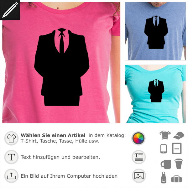 Anonymous Anzug durchsichtiges Design für T-Shirt Druck.