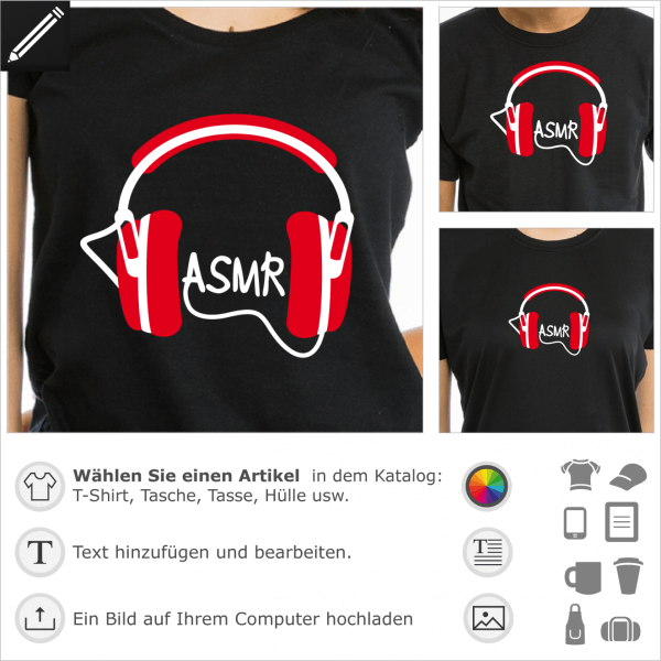ASMR personalisierbares Design fr die Whisperers Gemeinschaft. Gestalte ein ASMR und 3D Sounds T-Shirt.