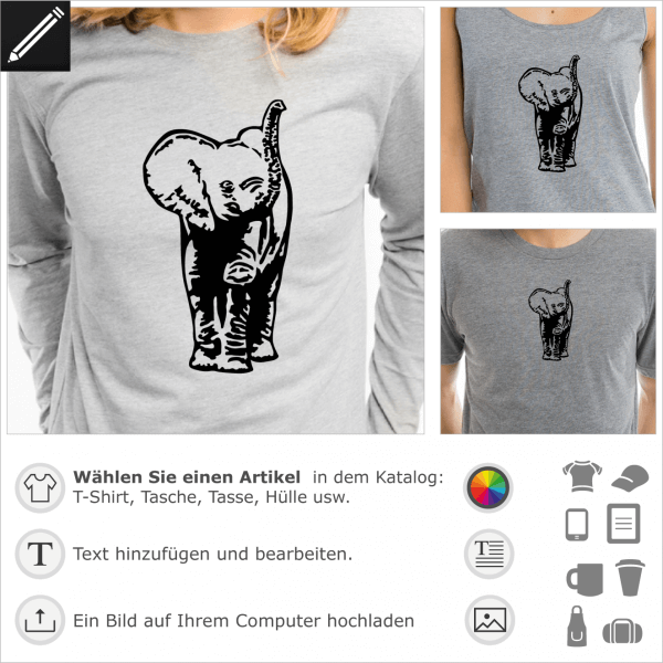 Elefantenjunge personalisierbares Design für T-Shirt Druck. Gestalte ein T-Shirt Elefant.