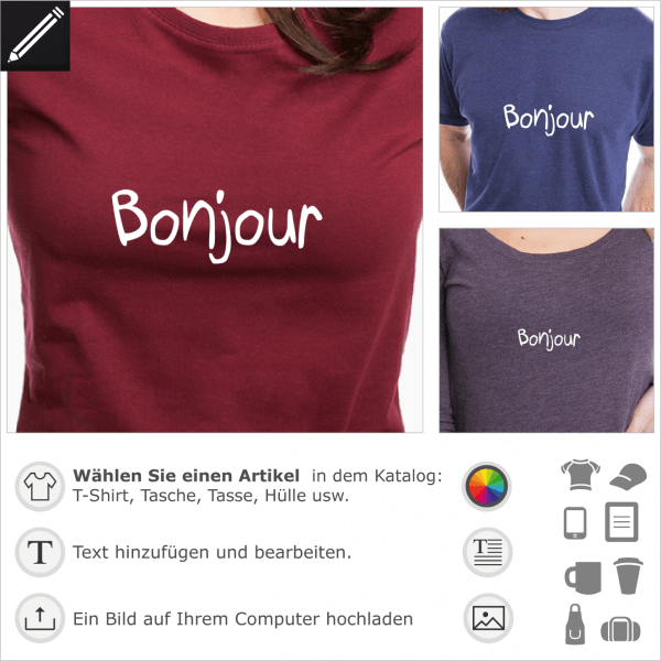 Bonjour handschriftliches Design für T-Shirt Druck. Französiches Zitat.