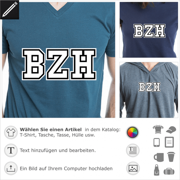 BZH personalisierbares Design für T-Shirt Druck. Gestalte ein T-Shirt Breizh.