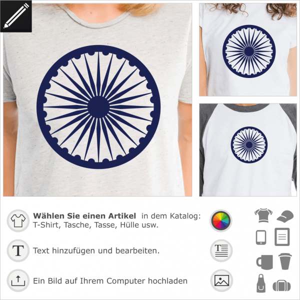 Chakra Ashoka India, indisches Design für T-Shirt Druck.