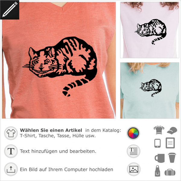 Cheshire cat WonderlandDesign, die Katze von Alice im Wunderland originale Abbildung transponiert im Vektor Design für T-Shirt Druck. Gestalte ein T-S