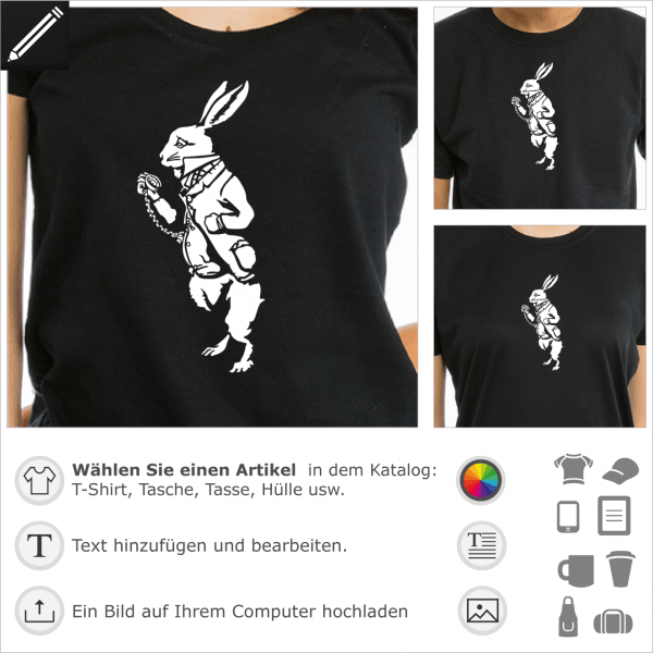 Weisse Kaninchen aus Alice umgekehrt Design fr T-Shirt Druck. Gestalte ein T-Shirt Literatur.