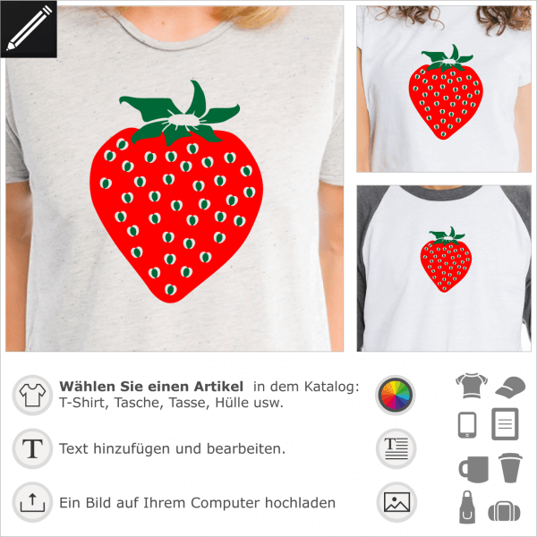 Erdbeere zwei Farben personalisierbares Design für T-Shirt Druck.