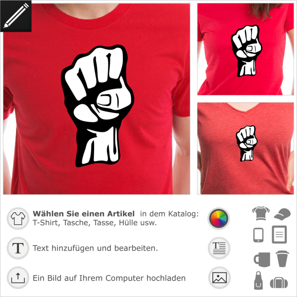 Revolution personalisierbares Design. Faust hoch Piktogramm für T-Shirt Druck.