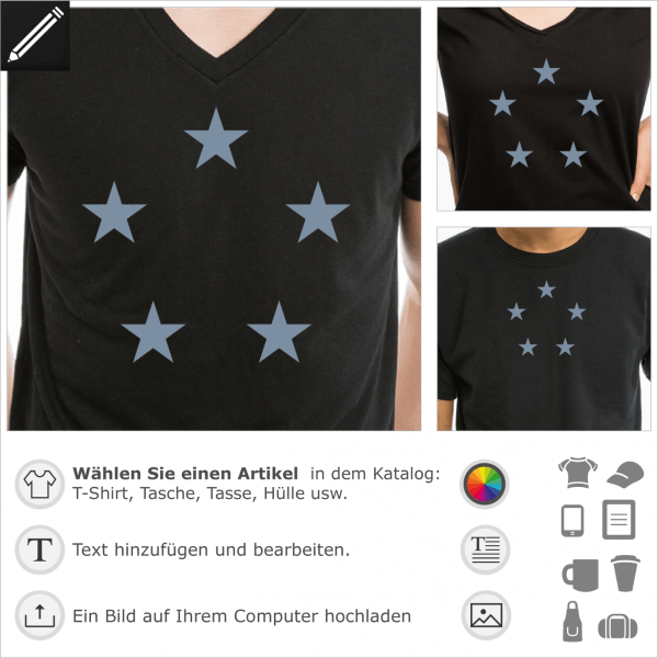 Sternenkreis Design für T-Shirt Druck. Peronalisiere einen Artikel mit diesem 5 Sterne Kreis.