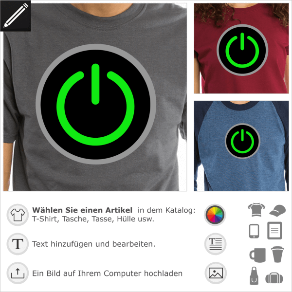 Personalisierbare Start Taste Design für T-Shirt Druck. Gestalte einen Artikel mit diesem Motiv für Geeks und Gamers.
