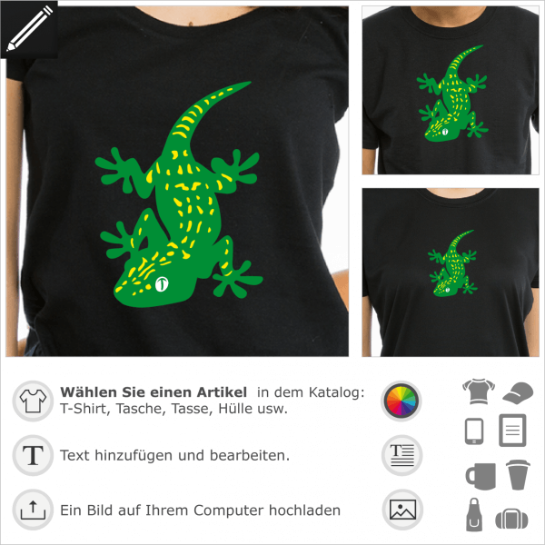 Gesprenkelt Geckos personalisierbares Design für T-Shirt Druck. Personalisiere dein Geckos, andere die Farben und gestalte einen originalen Artikel.