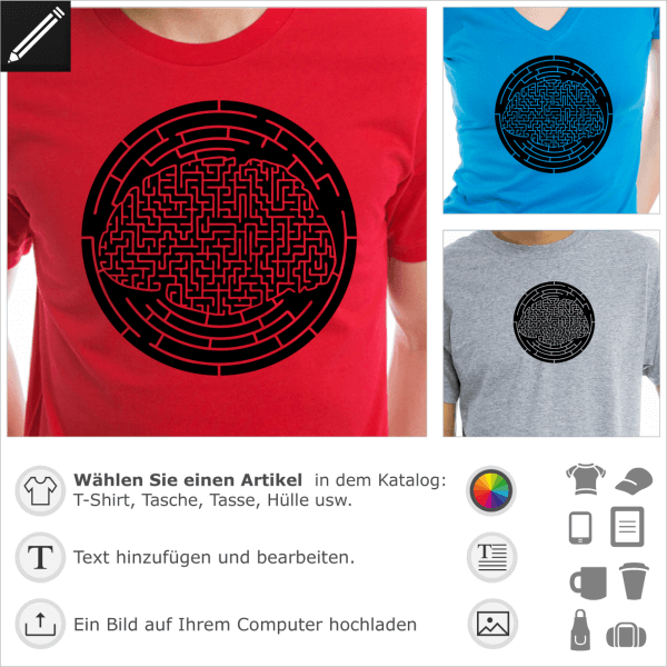 Gehirn Labyrinth volle undirchsichtige Zeichnung fr T-Shirt Druck.