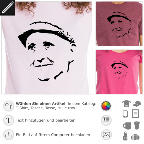 Gertrude Stein Porträt für T-Shirt Druck. Gestalte ein T-Shirt amerikanische Literatur mit diesem Schriftstellerin Porträt.