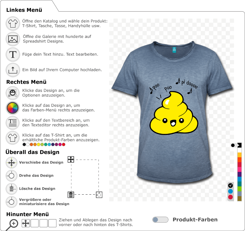 Humorvolles T-Shirt zur Personalisierung. Emoji Kak und Zitat poo poo pidoo zu drucken online.