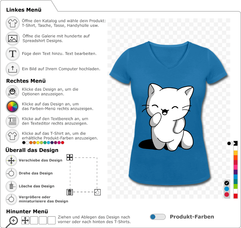Kawaii-Kätzchen, das auf ihren Hinterbeinen steht. Personalisiere dein Katze T-Shirt online.