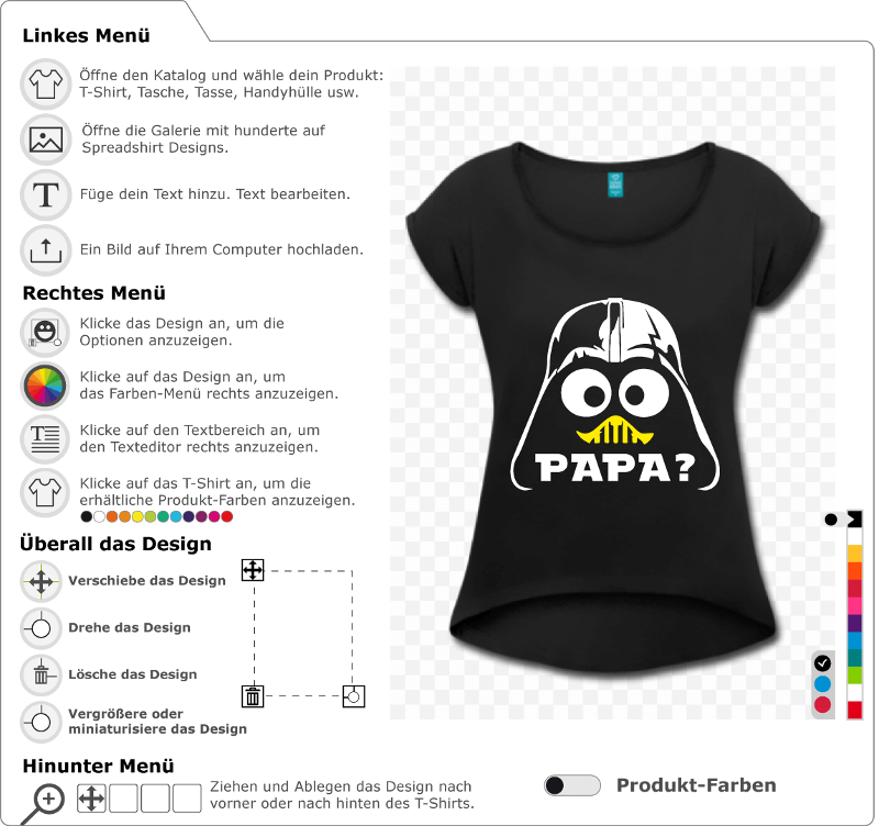 Gestalte ein Geek Papa T-Shirt. Nerd Witz, Darth Vader und Calimero