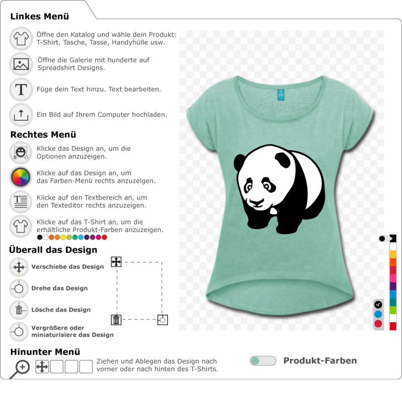 Panda-Baby auf allen Vieren stehend, stilisiert und mit abgerundeten Linien. Schwarz-weißes Design zur individuellen Gestaltung im Spreadshirt-Designe