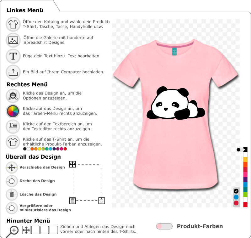 Panda kawaii zum Personalisieren und Bedrucken von T-Shirts, Taschen, Accessoires etc. Gestalte ein Panda T-Shirt.
