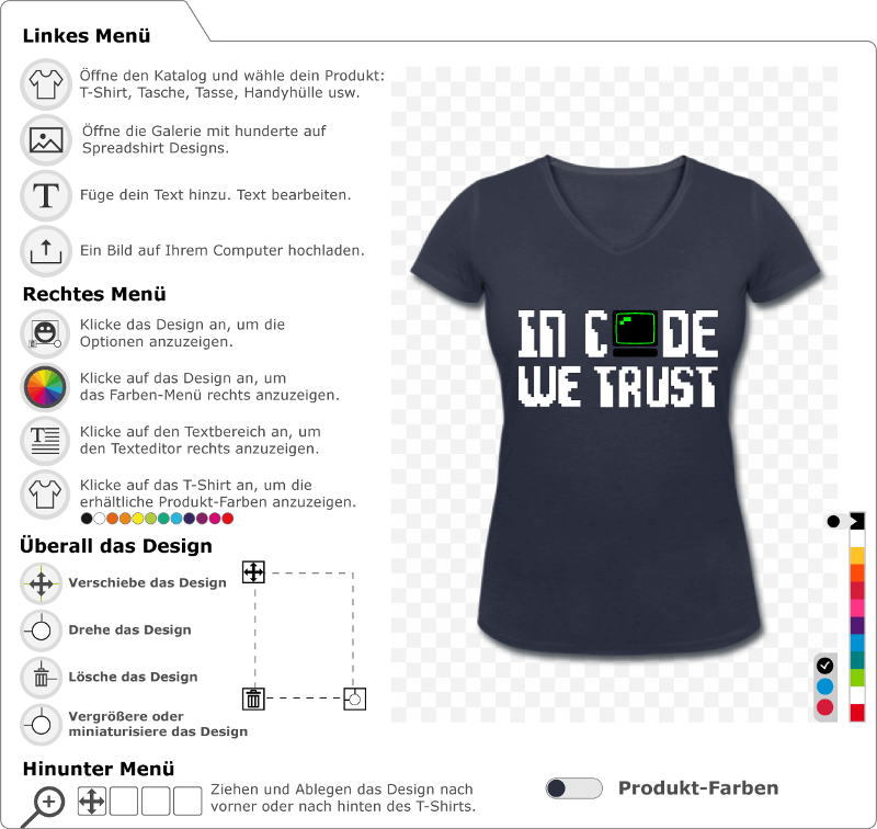 Gestalten Sie ein Entwickler T-Shirt oder eine Entwickler Tasse mit diesem Witz In Code We Trust mit Computer
