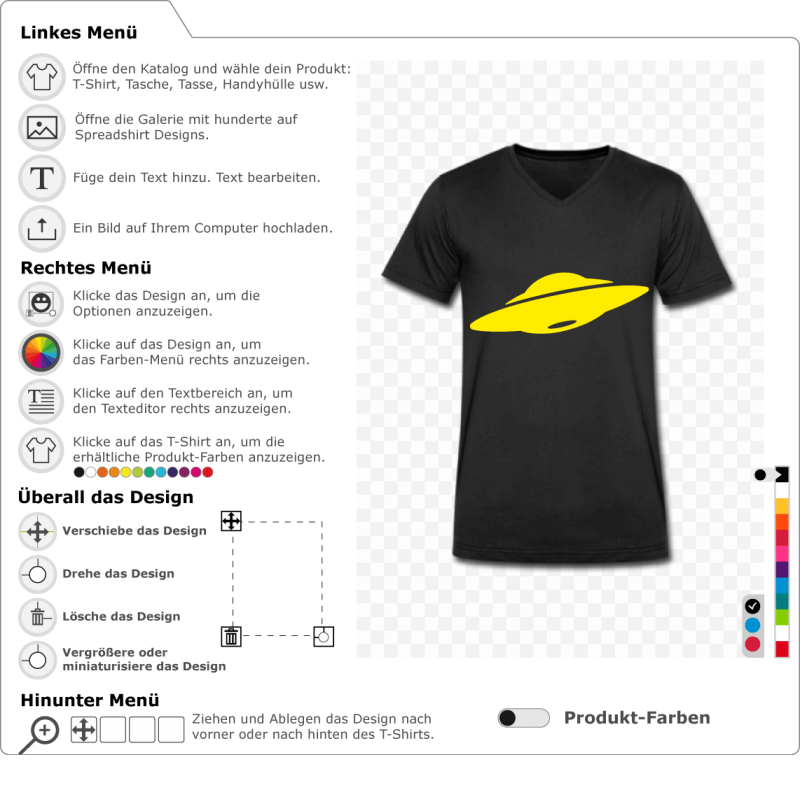 Anpassungsfähiges UFO. Einfache stilisierte fliegende Untertasse in Uni-Farbe und Schnitten zum Bedrucken von T-Shirts.