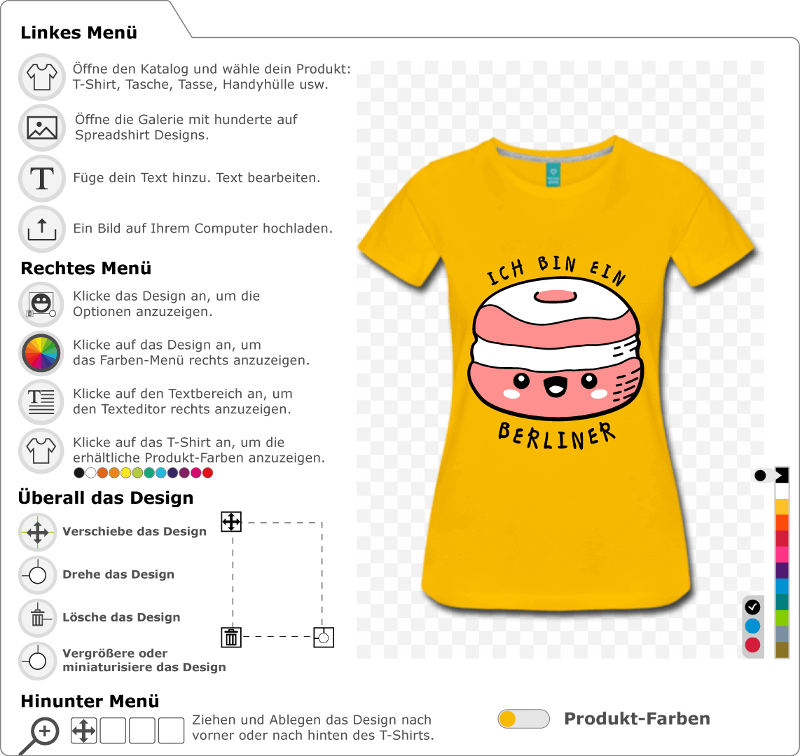 Kawaii Donut und witzige Sprüche, Humor Ich bin ein Berliner T-Shirt, das online angepasst werden kann.