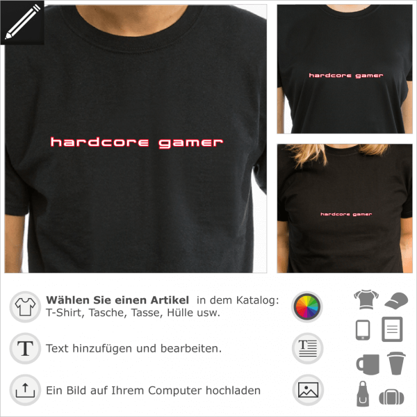 Hardcore gamer personalisierte Design für T-SHirt Druck. Gestalte einen Artikel Gaming und Videospiel.