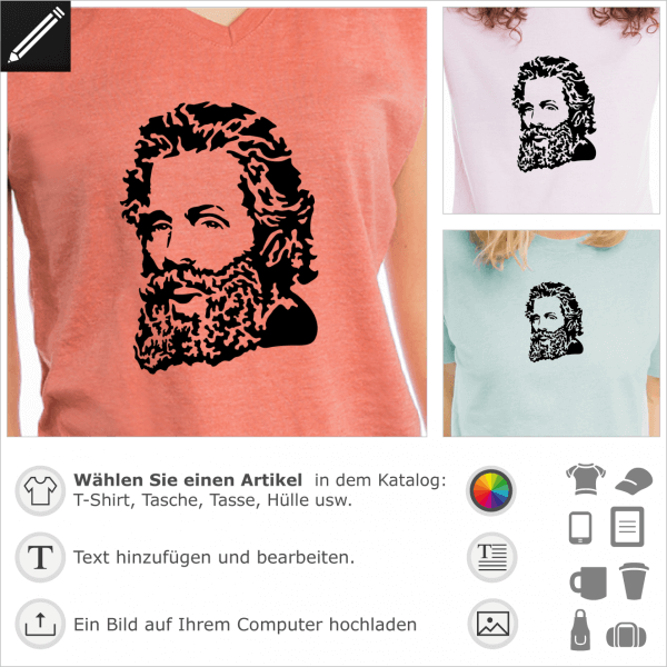 Herman Melville Porträt. Personalisiere ein t-Shirt mit diesem Schriftstellers Porträt. 
