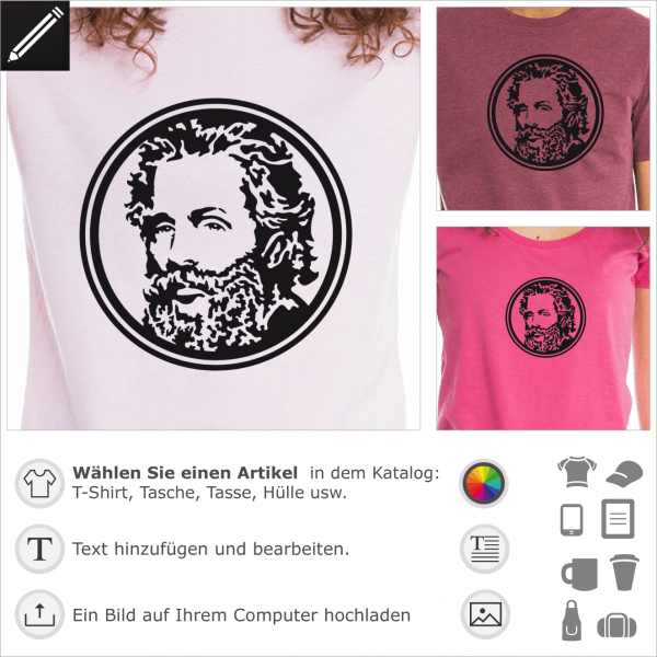 Herman Melville Medaillon förmig Porträt für T-Shirt Druck.
