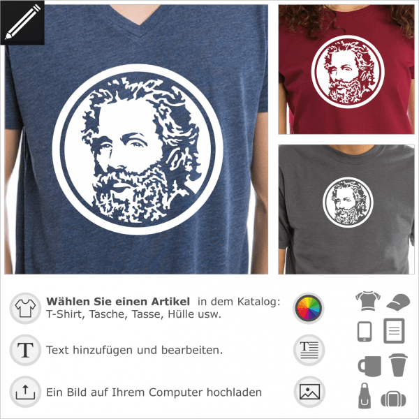 Herman Melville umgekehrt Porträt für T-Shirt Druck. Gestalte dein T-Shirt Kultur und Literatur. 