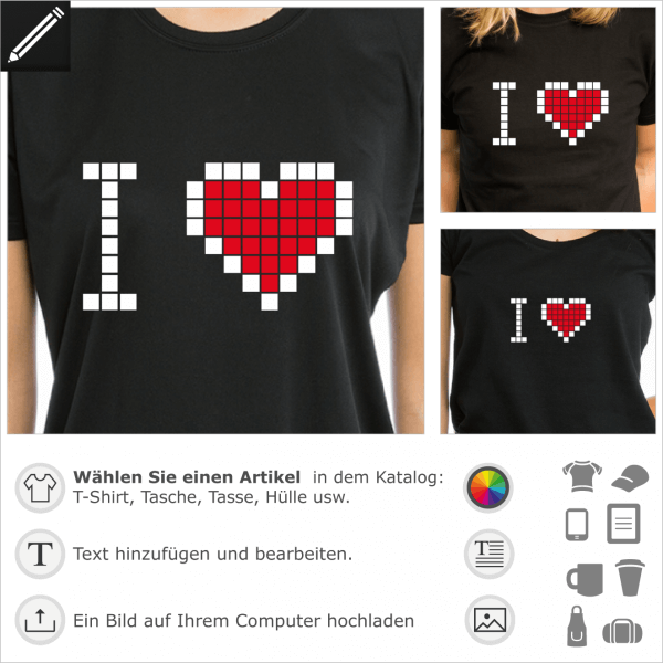 I love Geek Pixel mit einem Herz, Geek personalisierbares Design.