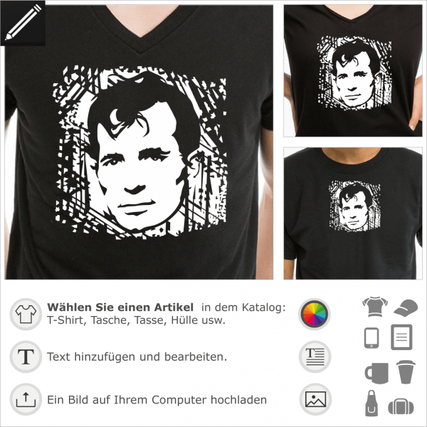 Jack Kerouac umgekehrt Porträt für Dunkle Kleidung. Gestalte ein Literatur und Schriftsteller T-Shirt online.