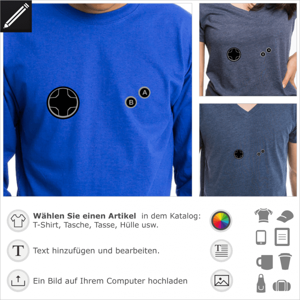 Joystick cover Design für T-Shirt Druck. Richtungtaste und A B Tasten, design für Geeks und Gamers.
