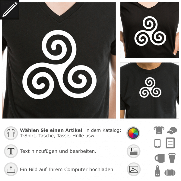 Keltische Triskele einfaches Design für T-Shirt Druck. Klassische Triskele.