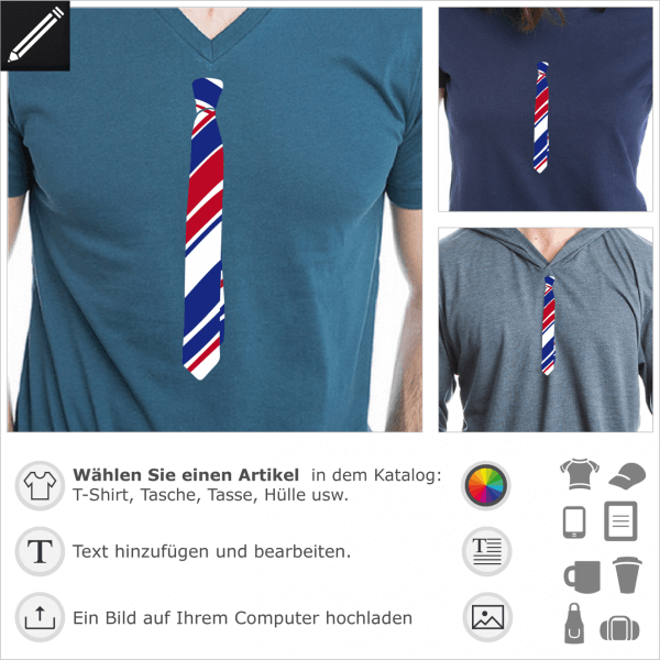 Falsche Krawatte mit Streifen, anpassbares Design für T-Shirt Druck.