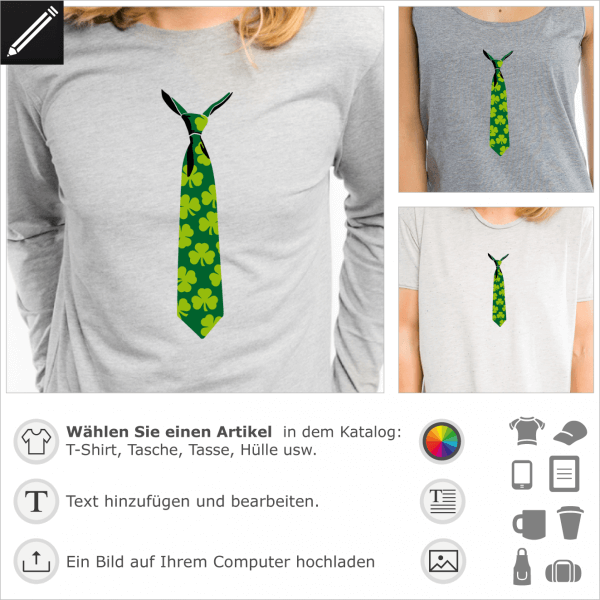 Irische Shamrock Krawatte für T-Shirt Druck. Gestalte ein T-Shirt mit dieser irischen falschen Krawatte.