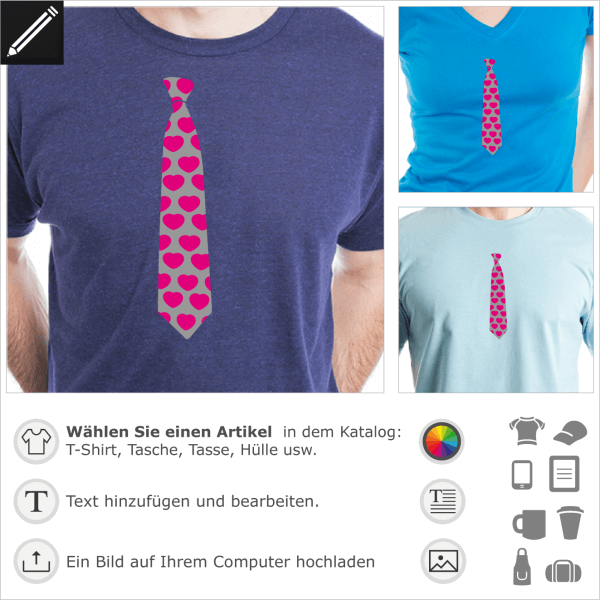 Herzen Krawatte Design für T-Shirt Druck. Gestalte ein T-Shirt mit dieser falschen Krawatte.