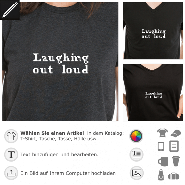Laughing out Loud mit Pixels geschrieben, LOL personalisierbares Pixel-art Design für T-Shirt Druck.