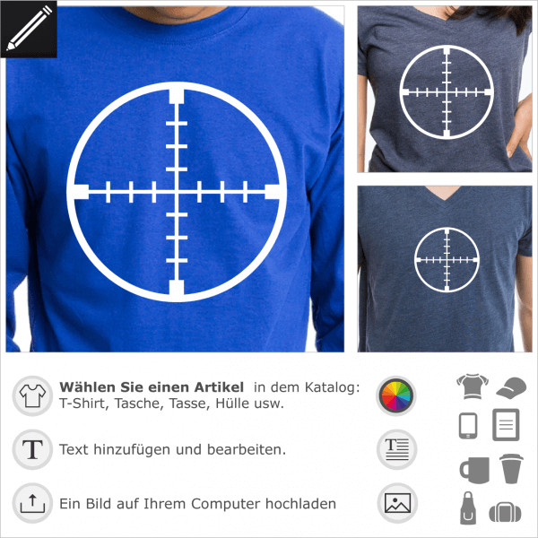 Zielscheibe mit Maßeinteilung, unifarbes Design für T-Shirt Druck. Slebst gestalte deine Kleidung Online