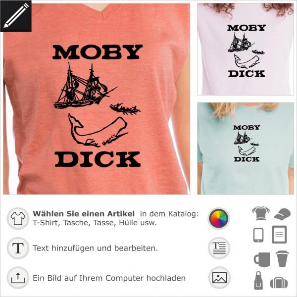 Moby Dick Einband Design. Gestalte ein T-Shirt oder ein Accessoire Moby Dick.