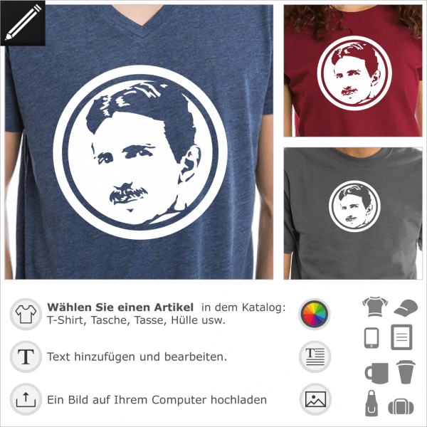 Tesla Medaillon förmig Design. Eingekreist Tesla Porträt für T-Shirt Druck.
