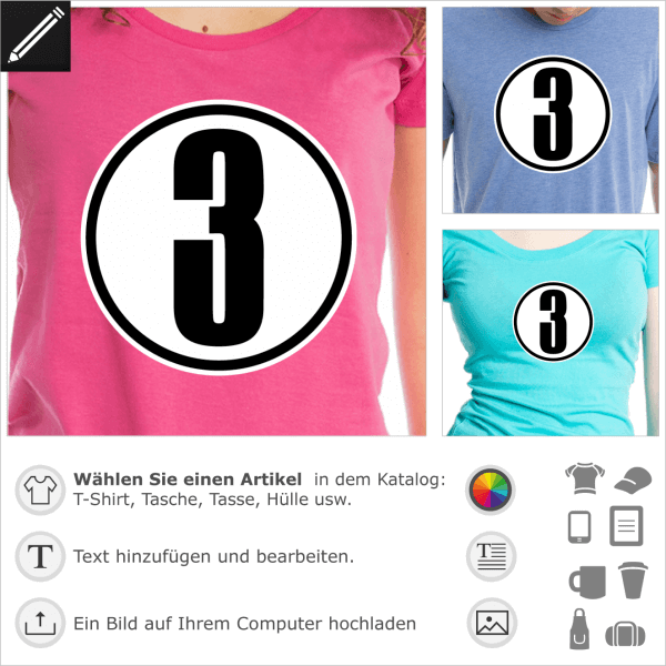 Eingekreist Nummer 3, gestalte dein Sport T-Shirt und Trikot.