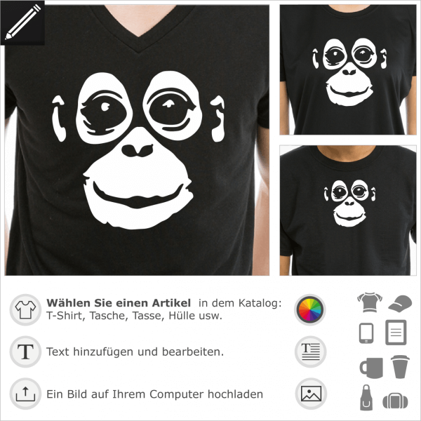 Orang-Utan umgekehrt Design für dunkle Kleidung. Gestalte ein T-Shirt Wilde Tiere und Affe mit diesem Baby Orang Utan Motiv.