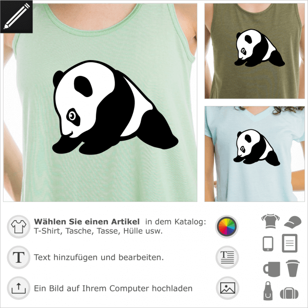 Panda Baby T-Shirt im Kawaii-Stil. Panda Baby im Profil gezeichnet, niedliches Design und Kawaii zur individuellen Gestaltung. 