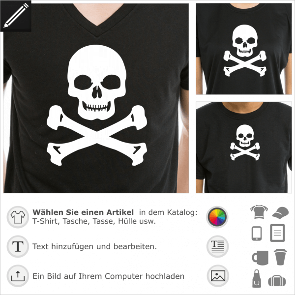 Totenkopf mit massiven Kiefer, anpassbares Design für T-Shirt Druck.