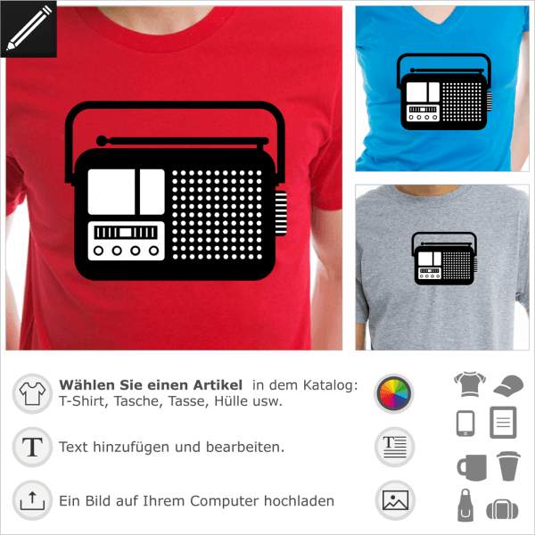 Radioapparat personalisierbares Piktogramm, zwei Farben Design fr T-Shirt Druck.