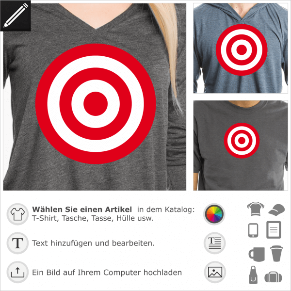 Zielscheibe personalisierbares Design für T-SHirt Druck. Gestalte ein T-Shirt Ziel mit diesem 2 Farben Kreis förmigen Design.
