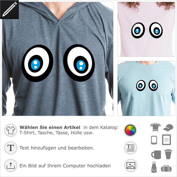 Blaue Augen personalisierbare Smiley für T-Shirt Druck.