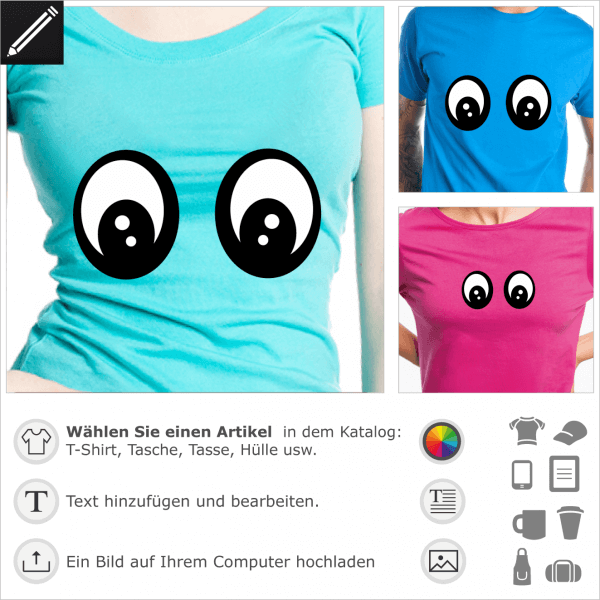 Smiley personalisierbares Design. Lustige Augen, 2 Farben Design für T-Shirt Druck.