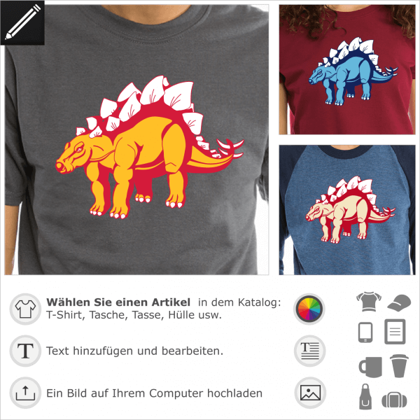 T-Shirt Stegosaurus, Dinosaurier Stegosaurus 3 Farben, um sich selbst zu gestalten und online zu drucken.