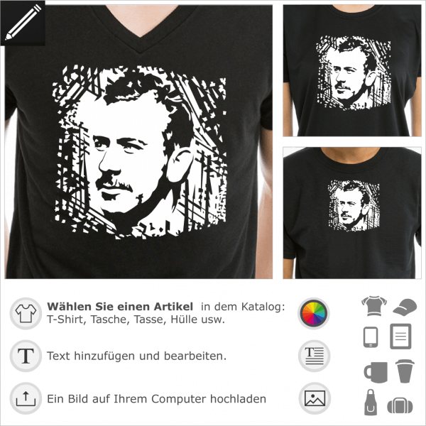 Steinbeck umgekehrt Porträt für dunklen T-Shirt Druck.